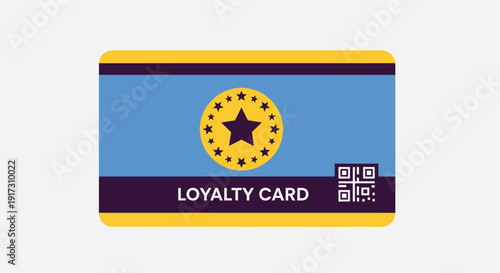 Modern loyalty card design with star symbol, QR code, and a blue and gold color scheme