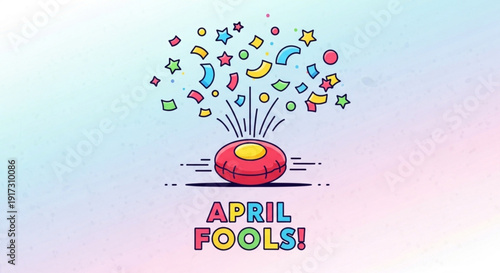 Colorful april fools' day illustration with donut and confetti on pastel background