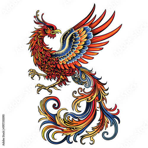 Illustration of a phoenix mythical bird isolated on white background