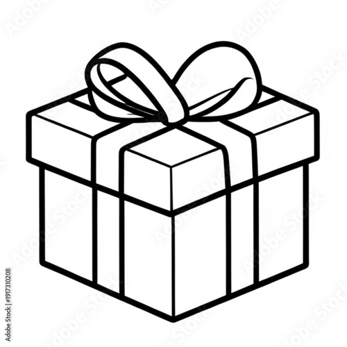 Simple line drawing of a gift box with a decorative bow on top