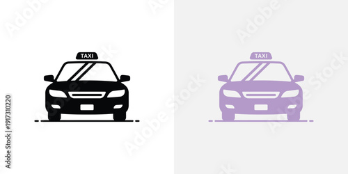 Black and purple taxi cars with taxi signs on vehicle