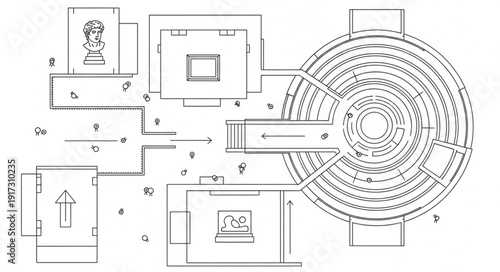 Architectural blueprint of a complex building layout.