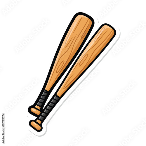 Two baseball bats leaning against each other on a white background