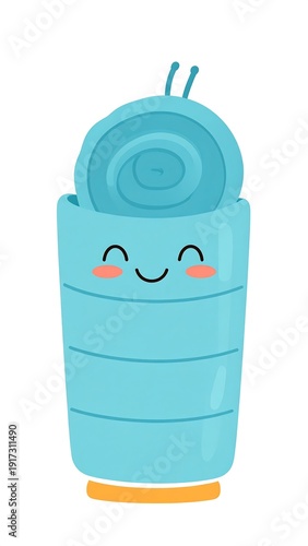 Wallpaper Mural Cute illustration of a sleeping bag and a rolled-up mat with smiling eyes and rosy cheeks against a white background Torontodigital.ca