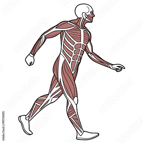 Human muscle anatomy walking figure