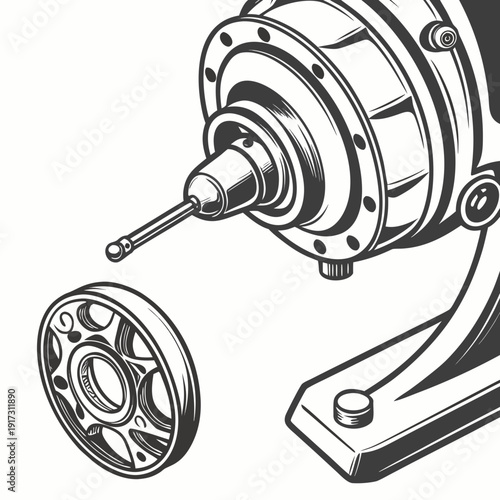 Detailed of a lathe with a rotating workpiece and chuck