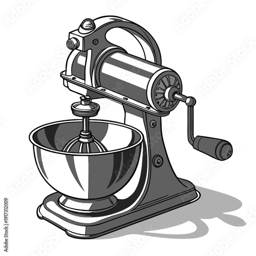 Vintage manual meat grinder with stainless steel bowl