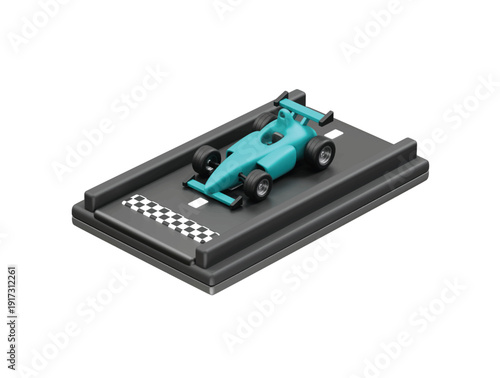 Race Car on Track with Checkered Finish Line icon 3d illustration rendering