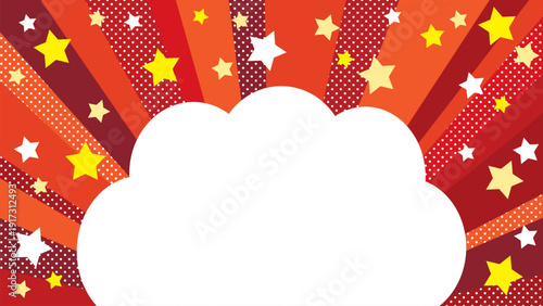 赤いサンバーストと星のもこもこ吹き出し背景