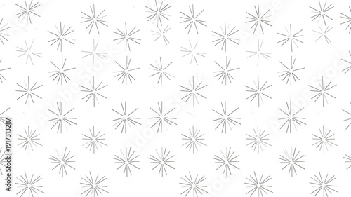Pattern of delicate white snowflake bursts and radiant stars scattered across a clean white background for winter designs.