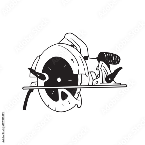 Hand drawn circular saw tools illustrations