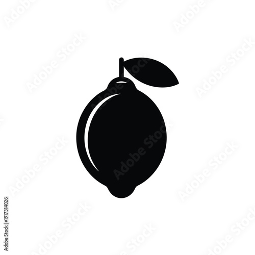 Black silhouette of a fruit with a leaf white background