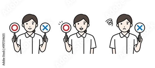 まるばつ札を持つ看護師イラスト
