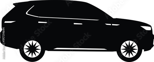 Black silhouette of a modern SUV crossover vehicle side view isolated on white background passenger car transport automotive design,