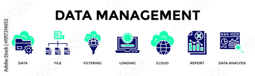 Data Management Banner Web Icon Vector Illustration Concept For Organize And Analyze Data For Smarter Decisions