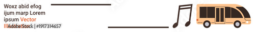 Transportation, music, leisure, sound design, public services, mobility. A bus followed by musical notes. Transportation and music concept mobility and sound integration