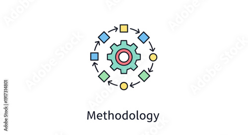 Illustrative methodology concept featuring a colorful process flow with interconnected elements