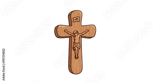 Illustrative wooden cross with carved figure, a symbol of spiritual faith and devotion
