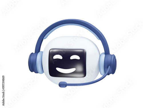 Friendly AI Chatbot with Headset for Customer Support icon 3d rendering illustration