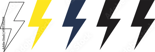 Lightning bolt icon set, electric flash symbol collection, thunder energy shapes, modern flat vector illustration isolated on white background design element