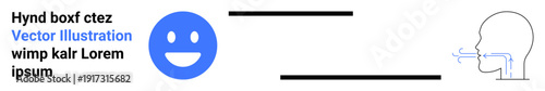 Emotional expression, physiology, communication, health awareness, education, mindfulness. Blue happy face next to a side profile diagram showing breathing. Emotional expression and physiology