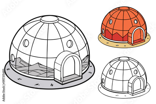 Igloo Ice Shelter Line Icon - Arctic Winter Accommodation and Travel