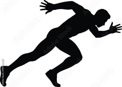 PrintSilhouette of athlete running forward, dynamic sprint motion, sports fitness illustration, speed energy artwork, physical activity design