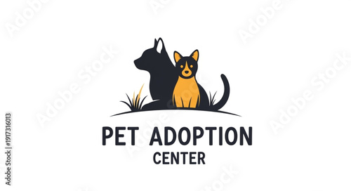 Pet Adoption Center Logo with Dog and Cat Silhouettes.