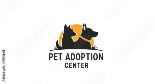 Pet Adoption Center Logo with Dog and Cat Silhouettes.