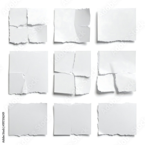 Wallpaper Mural Nine torn pieces of white paper arranged in a three-by-three grid against a white background. Each piece exhibits a torn edge Torontodigital.ca