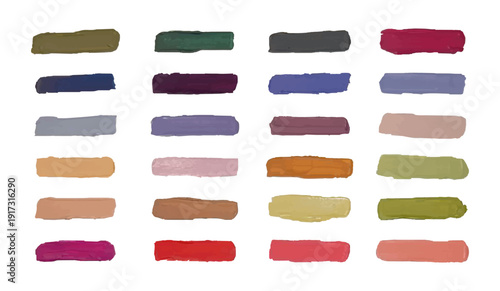 A collection of diverse color strokes and paint swatches for creating a design and artistic palette. Artistic elements for painters, graphic designers, and interior designers.
