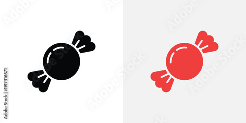 Colorful candy icons in black and red on white background