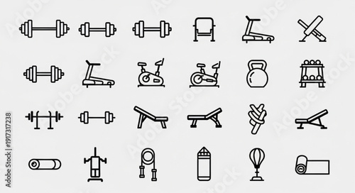 Collection of fitness equipment icons in a grid layout.