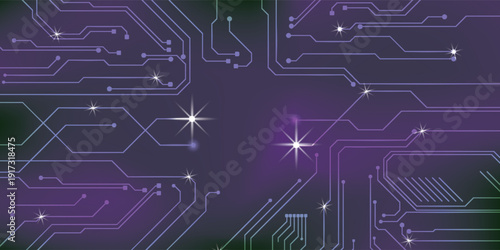 Glowing blue digital technology background, circuit lines and light spark effects. Technology background.