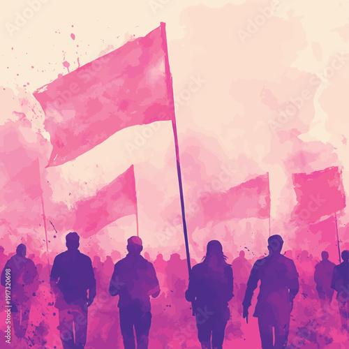 Illustration of people marching during social movement protesting outdoors