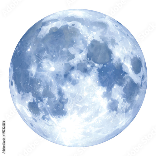 Full moon in watercolor style, celestial body, transparent background vector art illustration
