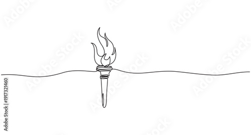 Continuous Line Drawing of a Flaming Torch,Continuous Line Drawing of a Torch with Flame