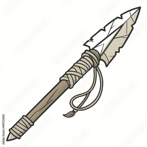 Primitive stone age spear with wrapped handle ancient