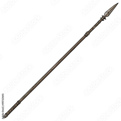 Traditional spear with wooden shaft and metal point