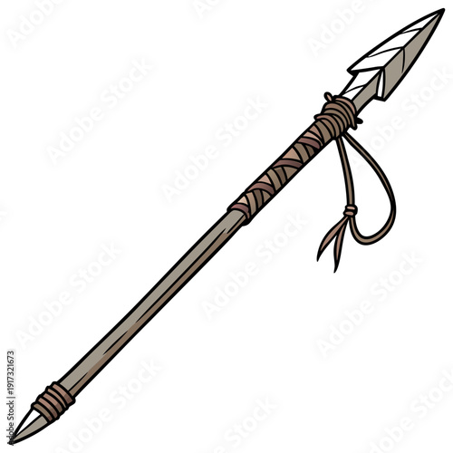 Primitive spear with stone tip and leather wrapping 1