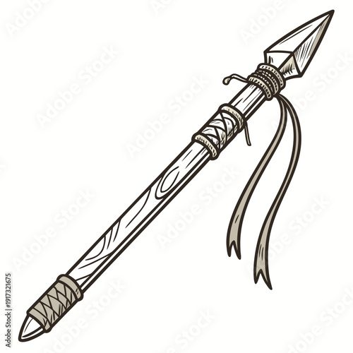 Primitive spear with stone tip and leather wrapping 2