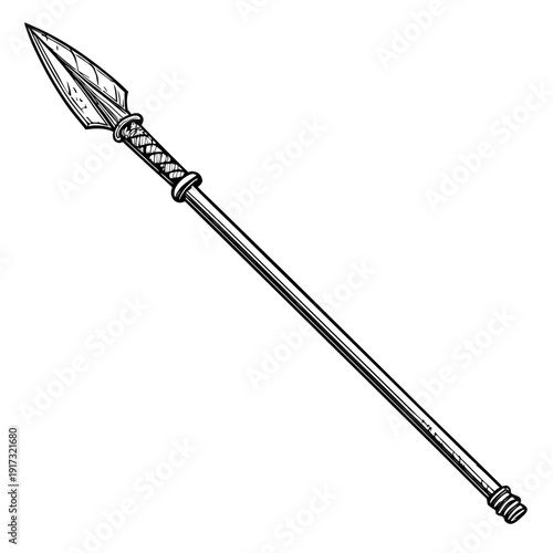 Spear with pointed tip and wrapped handle javelin throwing spear