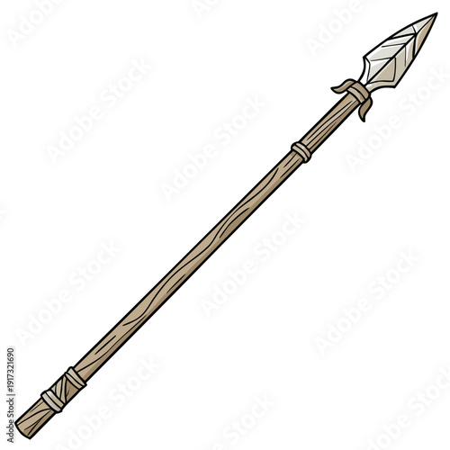 Handcrafted spear with wooden shaft and stone tip primitive