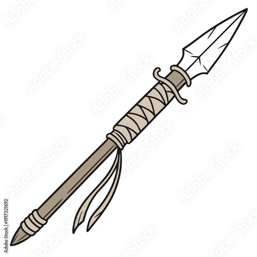 Beige spear with wrapped handle and tied ribbons