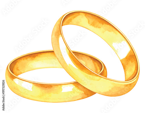 Two watercolor gold wedding rings intertwined on a transparent background vector illustration symbolize commitment and eternal union