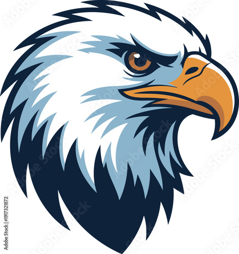 Powerful eagle head mascot logo illustration, fierce bird of prey emblem, bold wildlife vector design for sports branding
