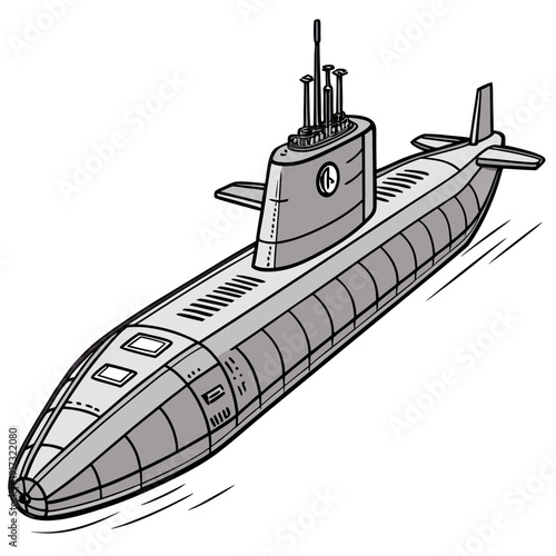 Gray submarine with conning tower and periscope defense submarine 1