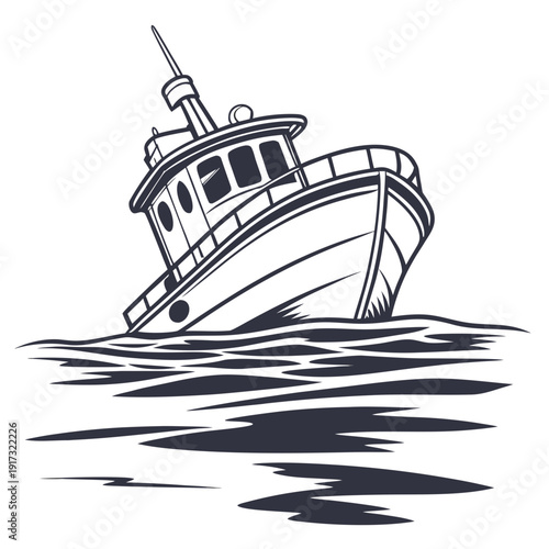 Monochromatic of a sinking boat in choppy waters vessel