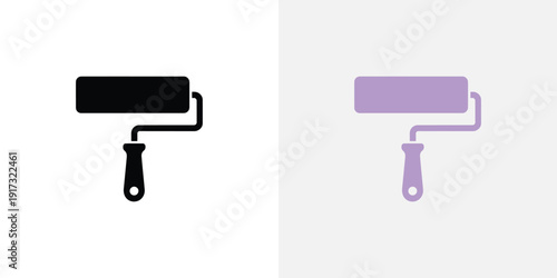 Two paint rollers in black and purple colors for painting walls and surfaces smoothly