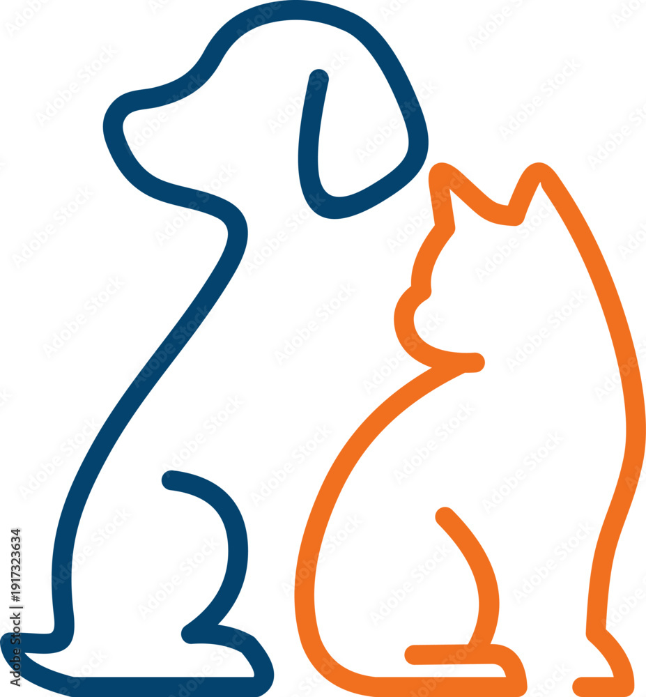 Obraz premium Stylized illustration of a dog and a cat in blue and orange